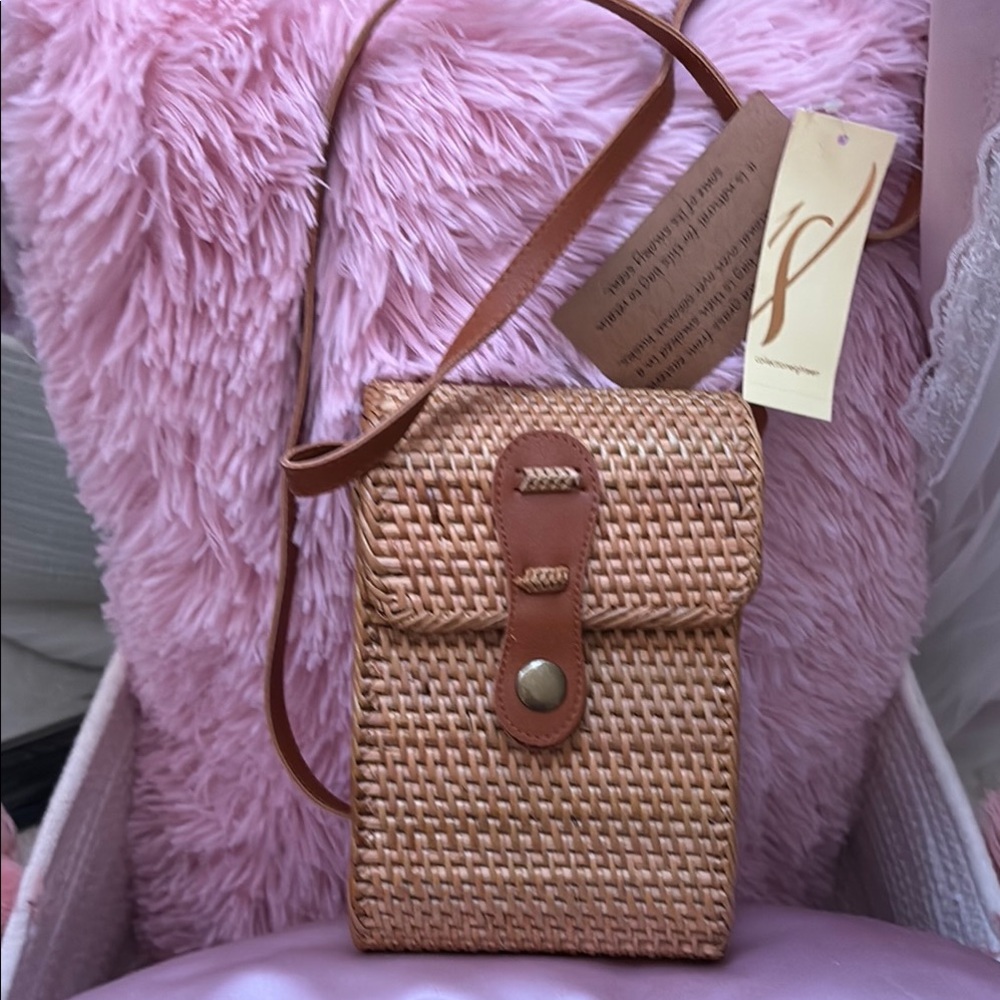 Woven Tan Crossbody Bag